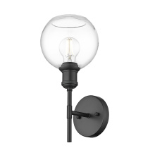 Golden 1945-1W BLK-GLOBE-CLR - Wry Lighting Axel 1-light Wall Sconce in Matte Black and Globe Clear Glass